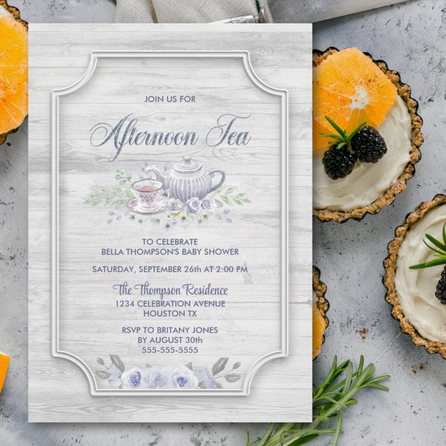 Invitación Rustic Wood Afternoon Tea Baby Shower (Subido por el creador)