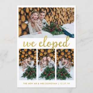 Invitación Rustic Wood and Gold Photo Elopement