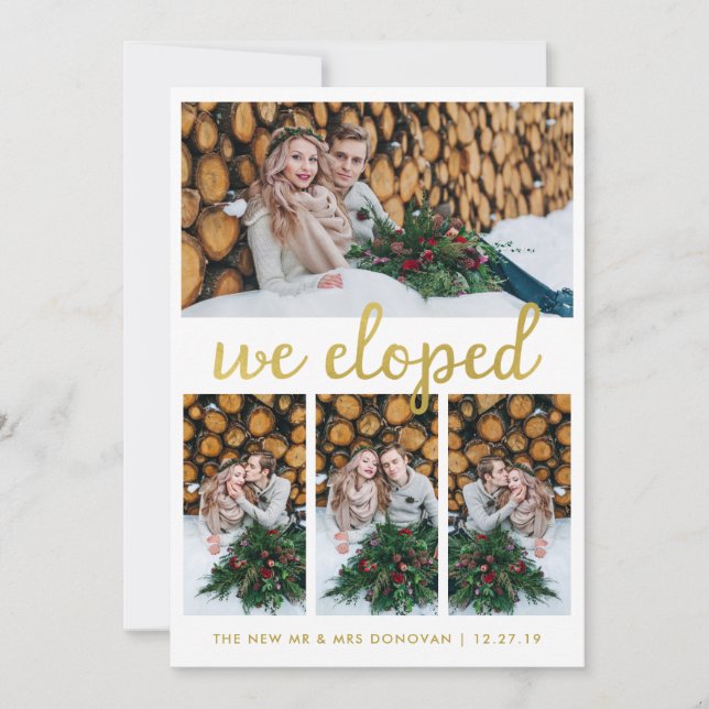 Invitación Rustic Wood and Gold Photo Elopement (Anverso)