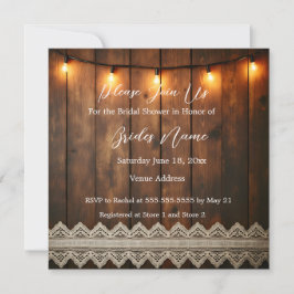 Invitación Rustic Wood and Lace Bridal Shower Invitation