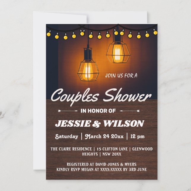 INVITACIÓN RUSTIC WOOD AND LIGHTS COUPLES SHOWER INVITATION (Anverso)