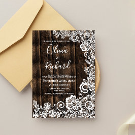 Invitación Rustic Wood and White Lace Floral Wedding