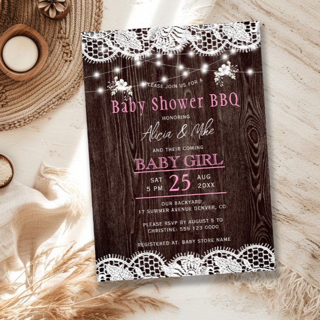 Invitación Rustic wood BBQ girl baby shower (Subido por el creador)
