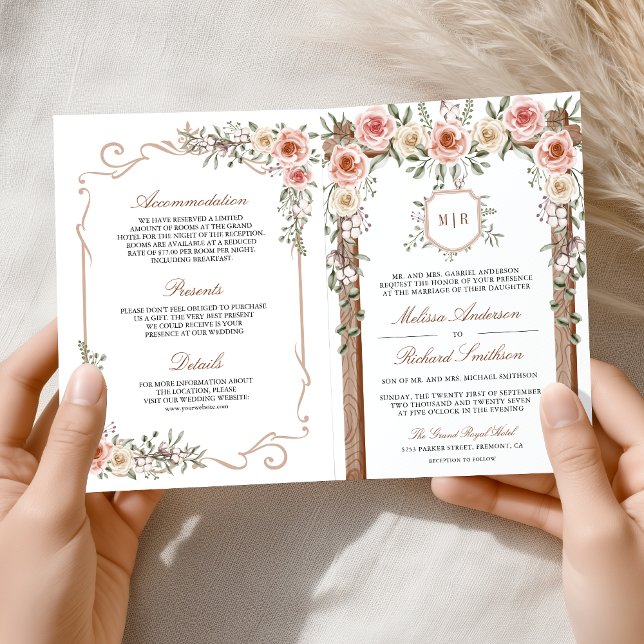 Invitación Rustic Wood Boho Floral All in One Canopy Wedding (Subido por el creador)