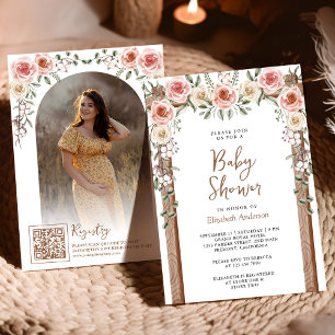 Invitación Rustic Wood Boho Floral Photo Canopy Baby Shower