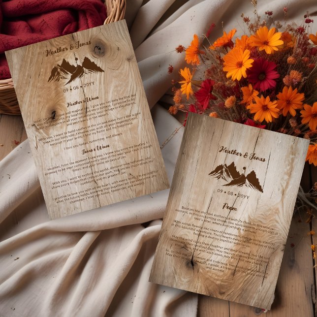 Invitación Rustic Wood Brown Mountains Landscape Wedding Wows (Rustic Wooden Brown Mountains Landscape Wedding Wows.)
