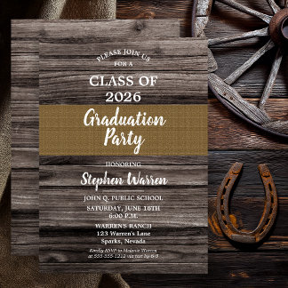 Invitación Rustic Wood Burlap Non Photo Graduation Party 