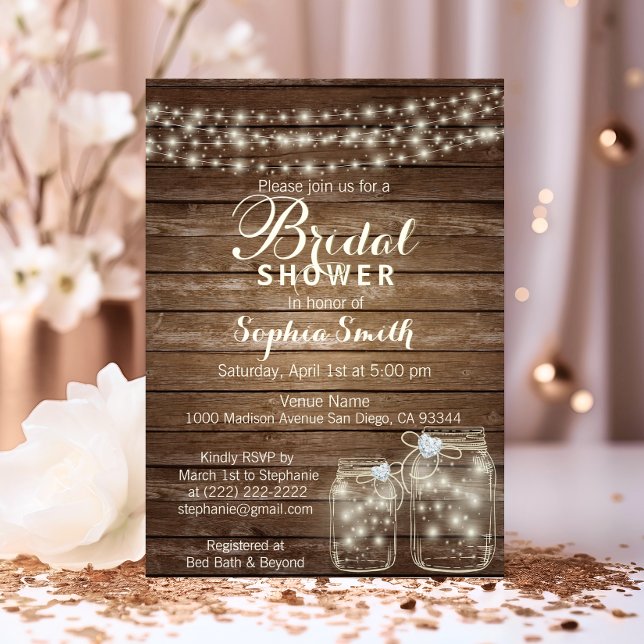 Invitación RUSTIC Wood Country Mason Jar Bridal Shower (RUSTIC Wood Country Mason Jar Bridal Shower Invitation)