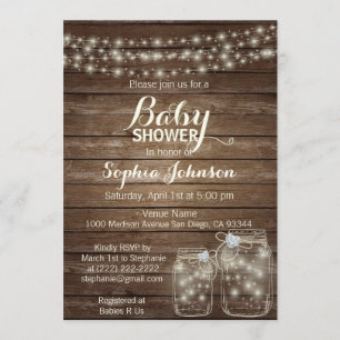 Invitación RUSTIC Wood Country Mason Jars Baby Shower