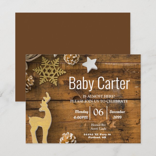 Invitación Rustic Wood Country Navidades Boy Baby Shower (Anverso / Reverso)