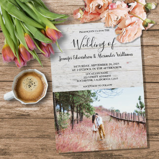 Invitación Rustic wood elegant photo country Wedding