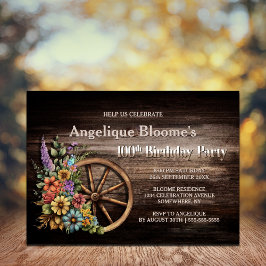 Invitación Rustic Wood Floral Western 100 cumpleaños