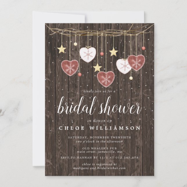 Invitación Rustic Wood Folk Art Heart Bridal Shower (Anverso)