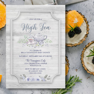 Invitación Rustic Wood High Tea Baby Shower
