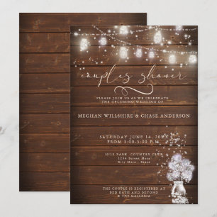 Invitación Rustic Wood Jar String ilumina el descalzoBride™