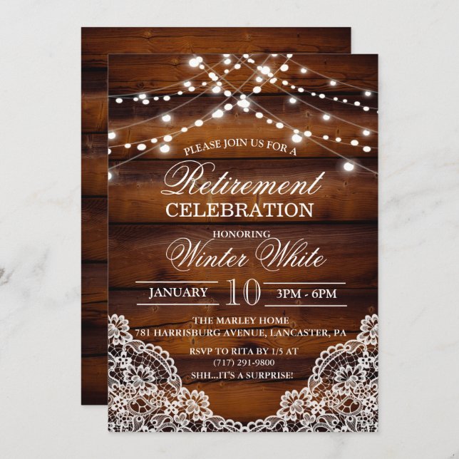 Invitación Rustic Wood Lace (Anverso / Reverso)