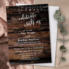 Invitación Rustic Wood Light Strings Celebrate with Us