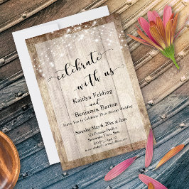 Invitación Rustic Wood & Lights Celebrate with Us Reception