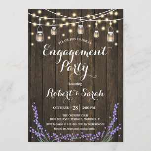 Invitación Rustic Wood Lights Lavender Engagement Party