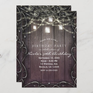 Invitación Rustic Wood Lights & Mason Jars Florecen Cumpleaño