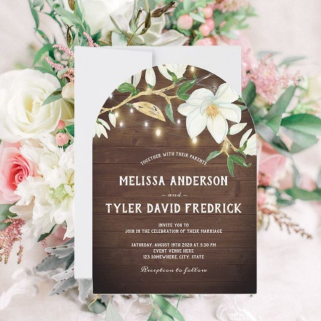 Invitación Rustic Wood Magnolia ilumina a Boda del Sur (Subido por el creador)