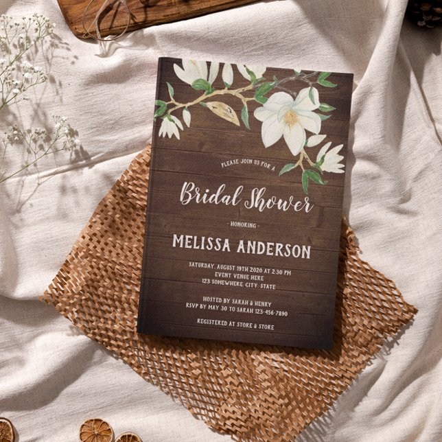 Invitación Rustic Wood Magnolia Southern Bridal Shower (Subido por el creador)