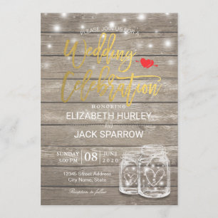 Invitación Rustic Wood Mason Jar String ilumina ducha de matr