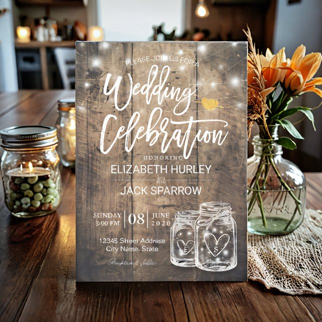 Invitación Rustic Wood Mason Jar String ilumina ducha de matr (Subido por el creador)