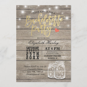 Invitación Rustic Wood & Mason Jar String Lights Bachelorette