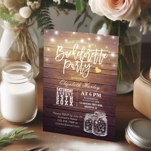 Invitación Rustic Wood & Mason Jar String Lights Bachelorette