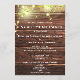 Invitación Rustic Wood Mason String Lights Engagement Party