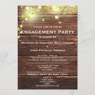 Invitación Rustic Wood Mason String Lights Engagement Party