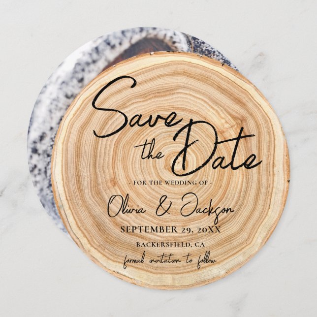 Invitación Rustic Wood Photo Wedding Save the Date (Anverso / Reverso)