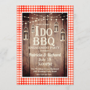 Invitación Rustic Wood Red Gingham I Compromiso BBQ