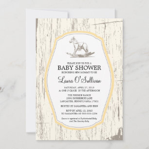 Invitación Rustic Wood Rocking Horse Baby Shower