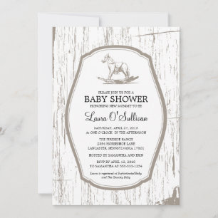Invitación Rustic Wood Rocking Horse Baby Shower