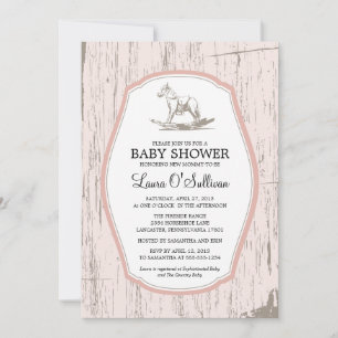 Invitación Rustic Wood Rocking Horse Baby Shower