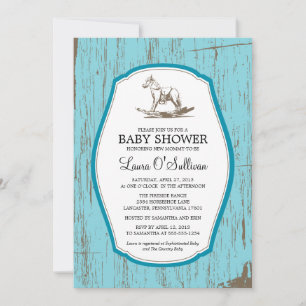 Invitación Rustic Wood Rocking Horse Baby Shower