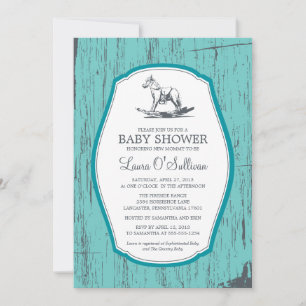 Invitación Rustic Wood Rocking Horse Baby Shower
