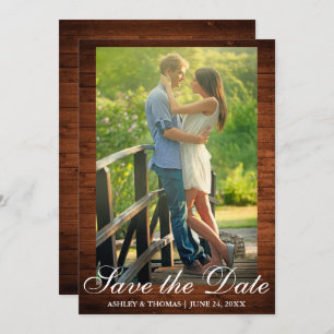 Invitación Rustic Wood Save the Date Engagement Photo