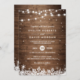 Invitación Rustic Wood String enciende la Boda de Invierno co