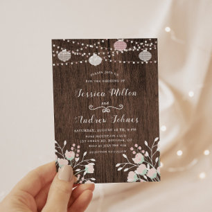 Invitación Rustic Wood String ilumina a Rubor Floral Boda