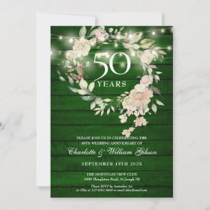 Invitación Rustic Wood String ilumina el 50 aniversario de la