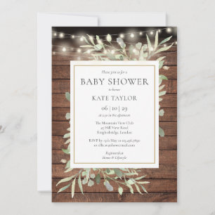 Invitación Rustic Wood String ilumina el Baby Shower verde