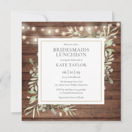 Invitación Rustic Wood String Lights Bridesmaids Luncheon