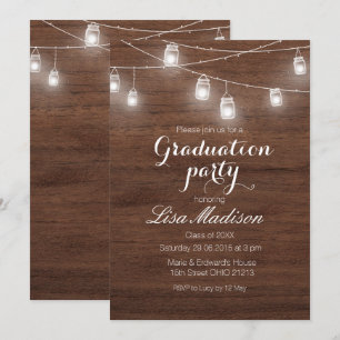 Invitación Rustic Wood String Lights Graduation Party Card