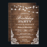 Invitación Rustic Wood String Lights Lace Birday Party<br><div class="desc">Crea tu invitación perfecta con estas plantillas prediseñadas, puedes personalizarla fácilmente para que sea la tuya única. Para una mayor personalización, haga clic en el enlace "personalizar más adelante" y utilice nuestra herramienta de diseño fácil de usar para modificar esta plantilla. Si prefiere Papeles más gruesos / Acabado mate, puede...</div>