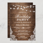 Invitación Rustic Wood String Lights Lace Birday Party<br><div class="desc">Crea tu invitación perfecta con estas plantillas prediseñadas, puedes personalizarla fácilmente para que sea la tuya única. Para una mayor personalización, haga clic en el enlace "personalizar más adelante" y utilice nuestra herramienta de diseño fácil de usar para modificar esta plantilla. Si prefiere Papeles más gruesos / Acabado mate, puede...</div>