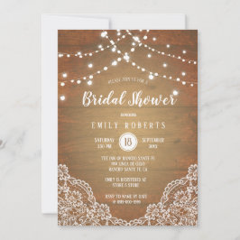 Invitación Rustic Wood String Lights Lace Bridal Shower