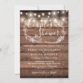 Invitación Rustic Wood String Luces Ducha Parejas